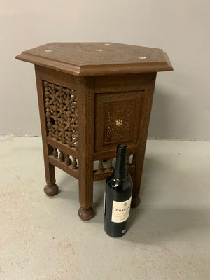 Ottoman antique carved hexagonal table (52 x 42cm)