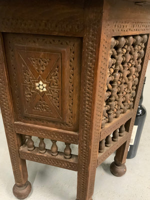 Ottoman antique carved hexagonal table (52 x 42cm)