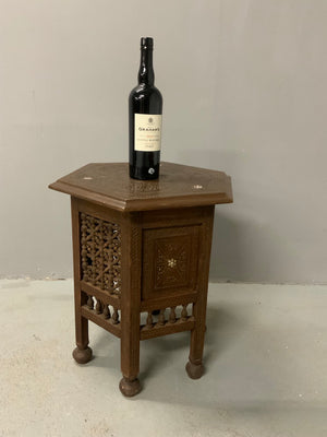 Ottoman antique carved hexagonal table (52 x 42cm)