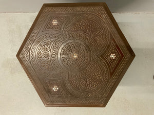Ottoman antique carved hexagonal table (52 x 42cm)