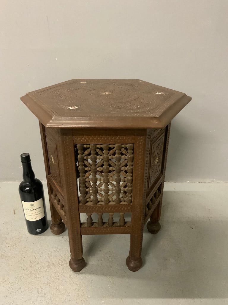 Ottoman antique carved hexagonal table (52 x 42cm)