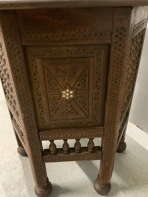 Ottoman antique carved hexagonal table (52 x 42cm)