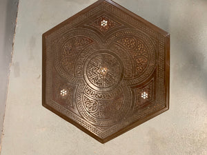 Ottoman antique carved hexagonal table (52 x 42cm)