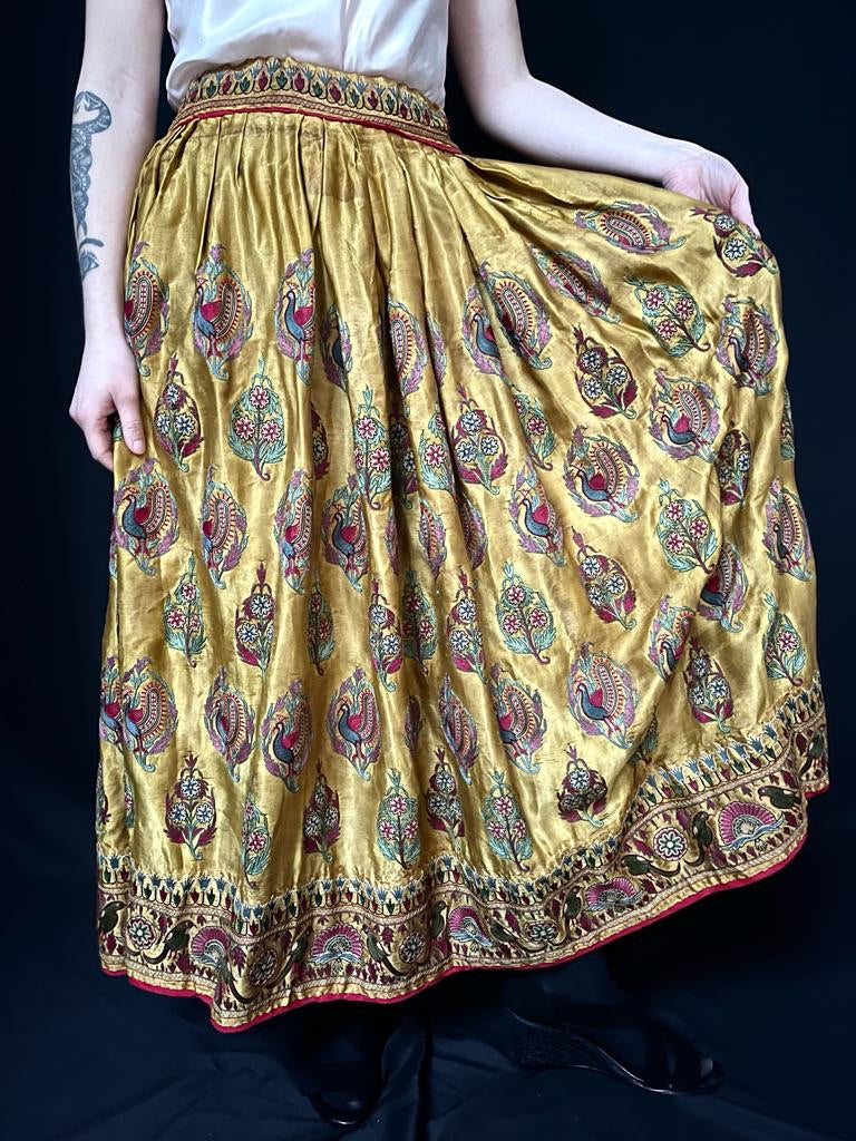 Antique Gujarati embroidered silk skirt