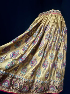 Antique Gujarati embroidered silk skirt