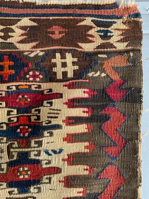 Turkish Aydin antique small kilm rug (138 x 103cm)