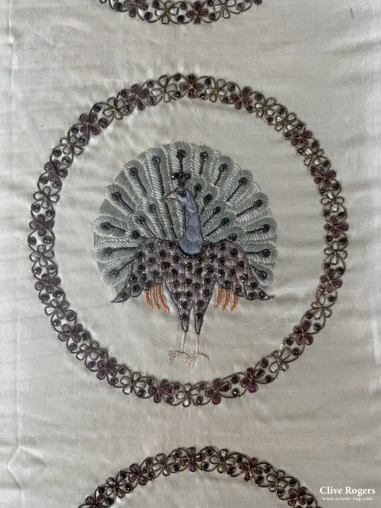Indian Antique Metalwork Embroidery Of Peacocks (79 X 60Cm) Embroidery
