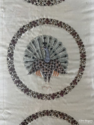 Indian Antique Metalwork Embroidery Of Peacocks (79 X 60Cm) Embroidery