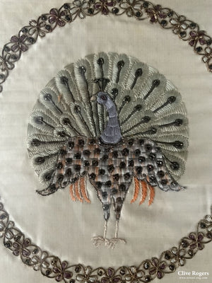 Indian Antique Metalwork Embroidery Of Peacocks (79 X 60Cm) Embroidery