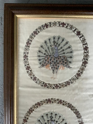 Indian Antique Metalwork Embroidery Of Peacocks (79 X 60Cm) Embroidery