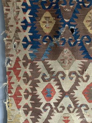 Antique Turkish Kilim Fragment Of Elebelinda Design Mid Or Early 19Th Cent Fragment