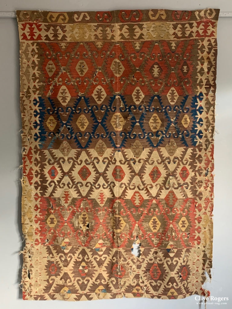 Antique Turkish Kilim Fragment Of Elebelinda Design Mid Or Early 19Th Cent Fragment