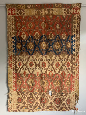 Antique Turkish Kilim Fragment Of Elebelinda Design Mid Or Early 19Th Cent Fragment