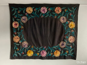 Asian Vintage Silk Embroidered Coverlet (180 X 150Cm)