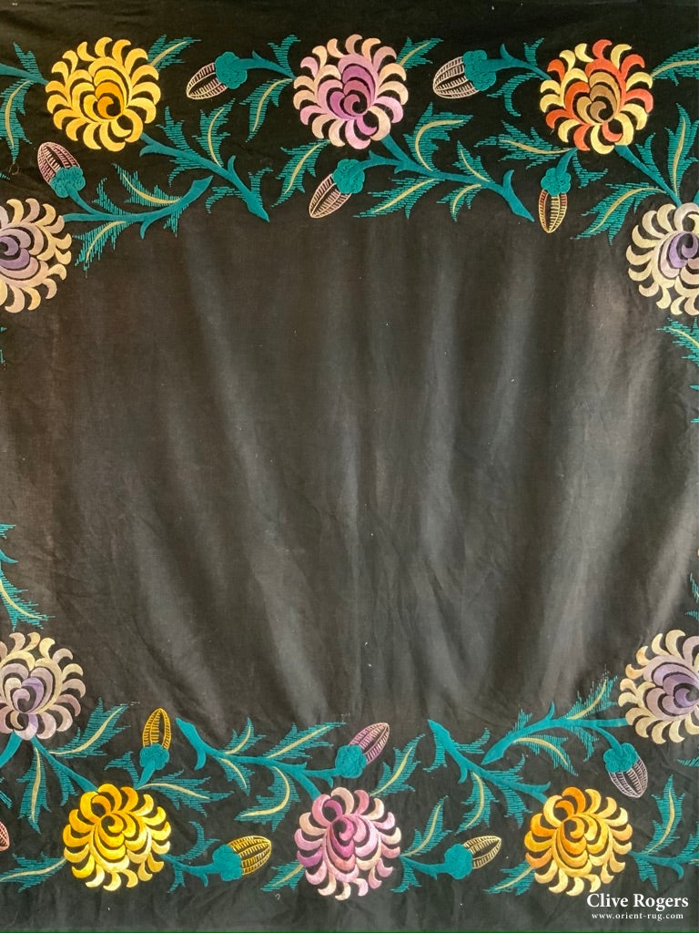 Asian Vintage Silk Embroidered Coverlet (180 X 150Cm)