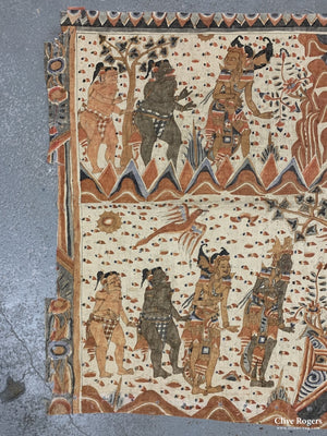 Balinese Cloth Banner With Painted Scenes Depicting The Ramayana Mid 20Th Cent Banner