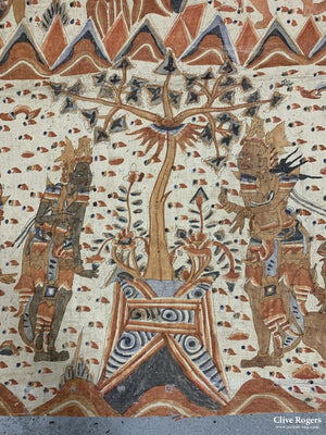 Balinese Cloth Banner With Painted Scenes Depicting The Ramayana Mid 20Th Cent Banner