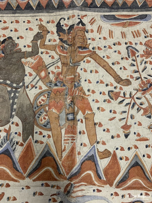 Balinese Cloth Banner With Painted Scenes Depicting The Ramayana Mid 20Th Cent Banner