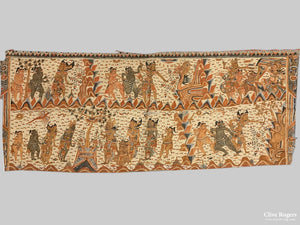 Balinese Cloth Banner With Painted Scenes Depicting The Ramayana Mid 20Th Cent Banner