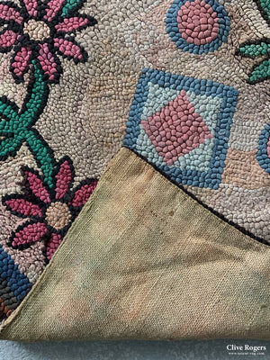 British Folk Art North Country Hooky / Proddy Rag-Rug First Half 20Th C Rug