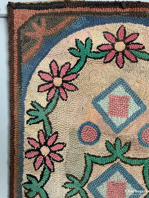British Folk Art North Country Hooky / Proddy Rag-Rug First Half 20Th C Rug