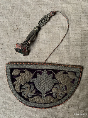 Caucasian Probably Azerbaijani Comb Case Gilt Embroidered Onto Velvet (Reversible) 19Th Cent