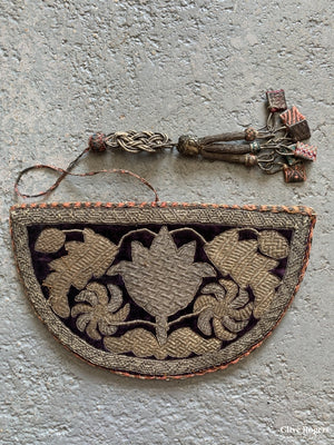 Caucasian Probably Azerbaijani Comb Case Gilt Embroidered Onto Velvet (Reversible) 19Th Cent