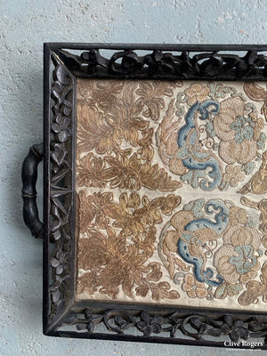 Chinese Antique Embroidered Sleevebands As A Tray ( 64 X 24Cm)