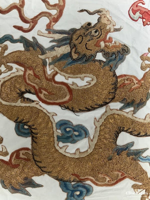 Chinese Antique Silk And Gold Dragon Embroidery ( 28 X 32Cm) Embroidery