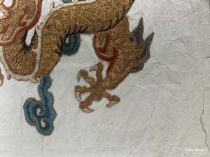 Chinese Antique Silk And Gold Dragon Embroidery ( 28 X 32Cm) Embroidery