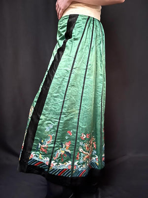 Chinese antique pleated wrap around silk skirt ( full length )