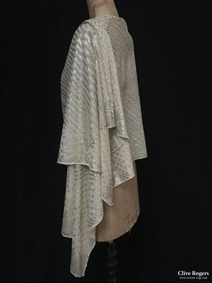 Egyptian Assuit Silvered Metal Wrapped Shawl On Gauze Shawl