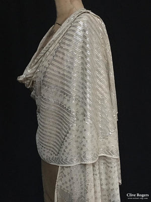 Egyptian Assuit Silvered Metal Wrapped Shawl On Gauze Shawl