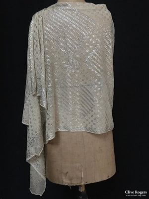 Egyptian Assuit Silvered Metal Wrapped Shawl On Gauze Shawl