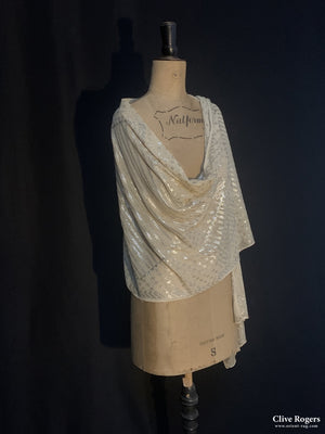 Egyptian Assuit Silvered Metal Wrapped Shawl On Gauze Shawl