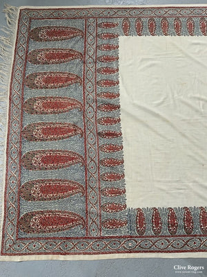 English (Norwich ) Or French Antique Printed Shawl (308 X 160Cm)