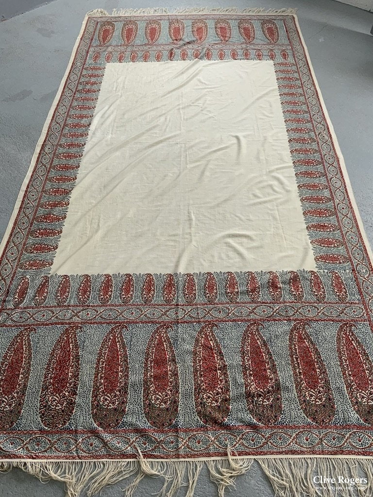 English (Norwich ) Or French Antique Printed Shawl (308 X 160Cm)