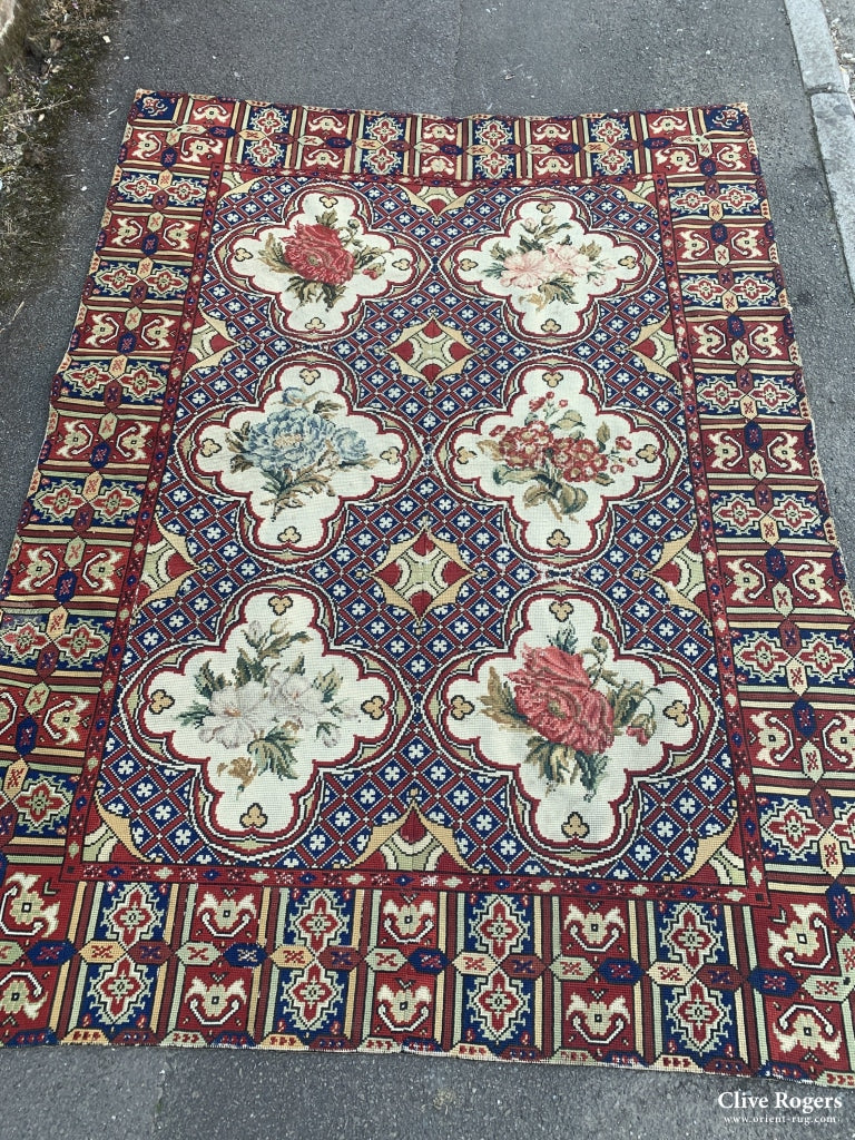 French Antique Needlework Rug 19Th Cent (205 X 151Cm)