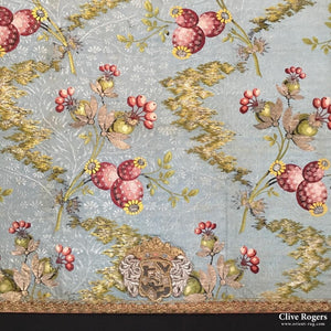 French Silk Brocade With Embroidered Heraldry 18Th Cent ( 55 X 57 Cm ) Brocade