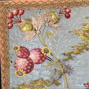 French Silk Brocade With Embroidered Heraldry 18Th Cent ( 55 X 57 Cm ) Brocade