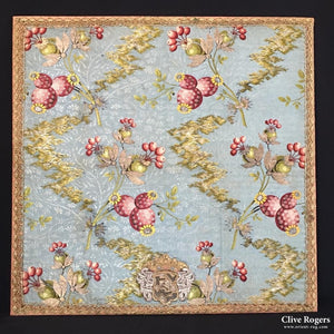 French Silk Brocade With Embroidered Heraldry 18Th Cent ( 55 X 57 Cm ) Brocade