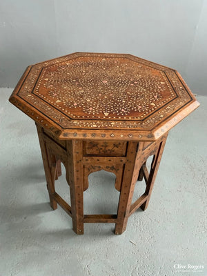 Hoshiapur Octagonal Brass / Copper Inlay Hardwood Table ( 47 X 46Cm )