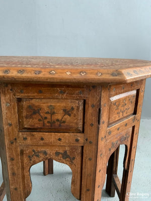 Hoshiapur Octagonal Brass / Copper Inlay Hardwood Table ( 47 X 46Cm )