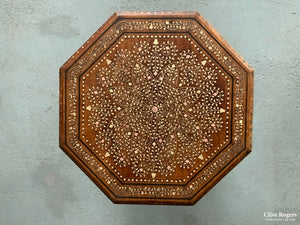 Hoshiapur Octagonal Brass / Copper Inlay Hardwood Table ( 47 X 46Cm )