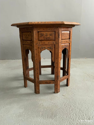 Hoshiapur Octagonal Brass / Copper Inlay Hardwood Table ( 47 X 46Cm )