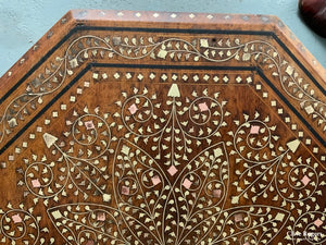Hoshiapur Octagonal Brass / Copper Inlay Hardwood Table ( 47 X 46Cm )