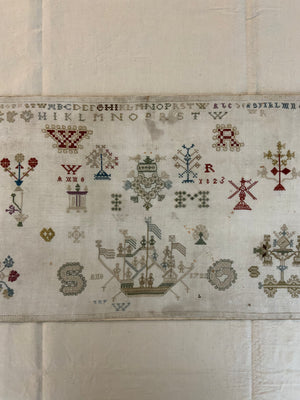 Netherlands antique ship sampler (30.5 x 61cm)
