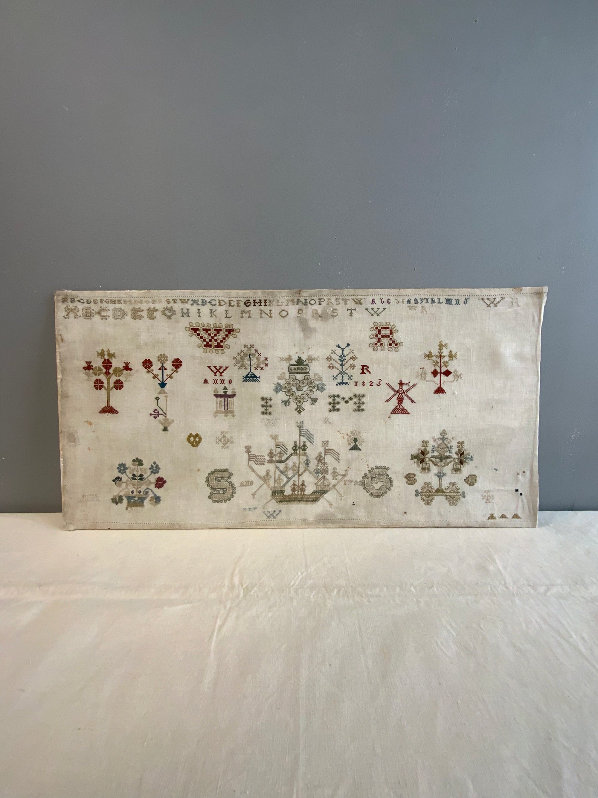 Netherlands antique ship sampler (30.5 x 61cm)