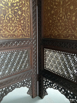 Indian Punjab Brass Inlay Mahogany Screen Late 19Th Cent Screen