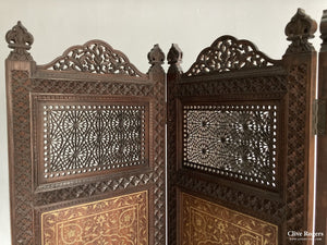 Indian Punjab Brass Inlay Mahogany Screen Late 19Th Cent Screen
